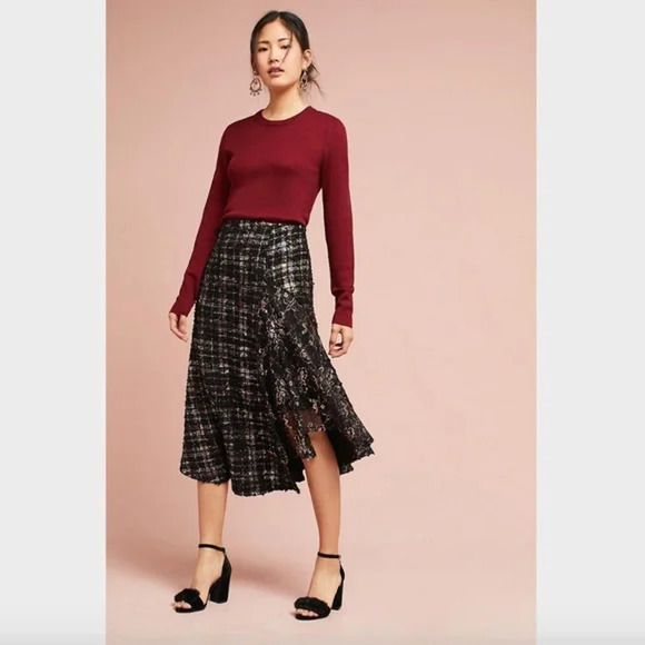 Anthropologie Dresses & Skirts - Eva Franco Asymmetrical Lace Metallic Tweed Skirt Black 0 XXS Fairycore Party